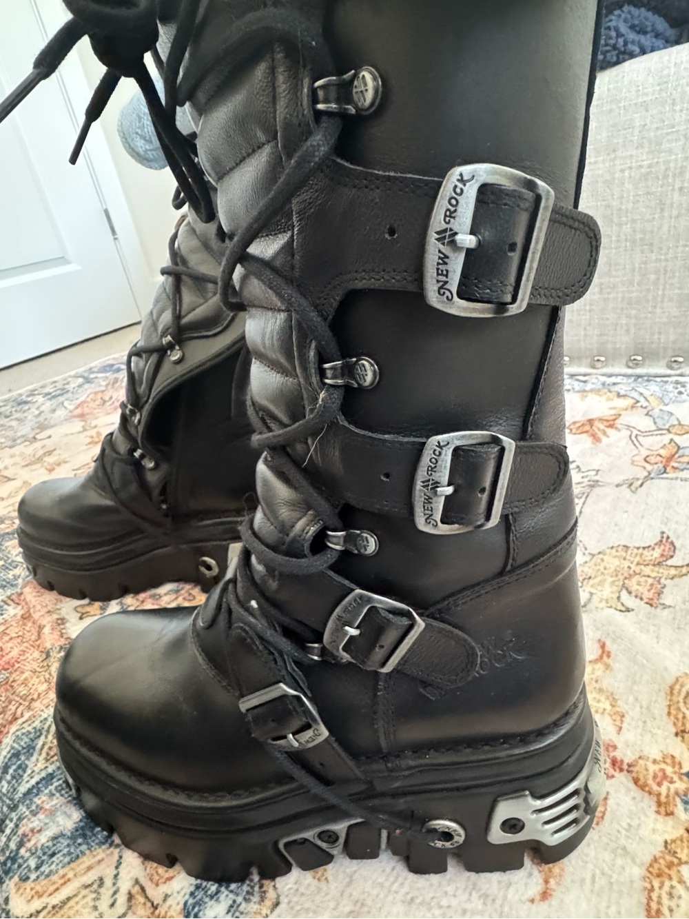 Women’s Black Lace-Up Buckle Combat Boots - Picture 4 of 6